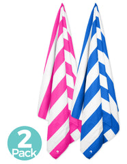 Cabana Beach Towels Stripe Collection - 2 Pack Caribbean Blue & Bahamian Pink