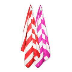 Cabana Beach Towels Stripe Collection - 2 Pack Calypso Coral Red & Bahamian Pink